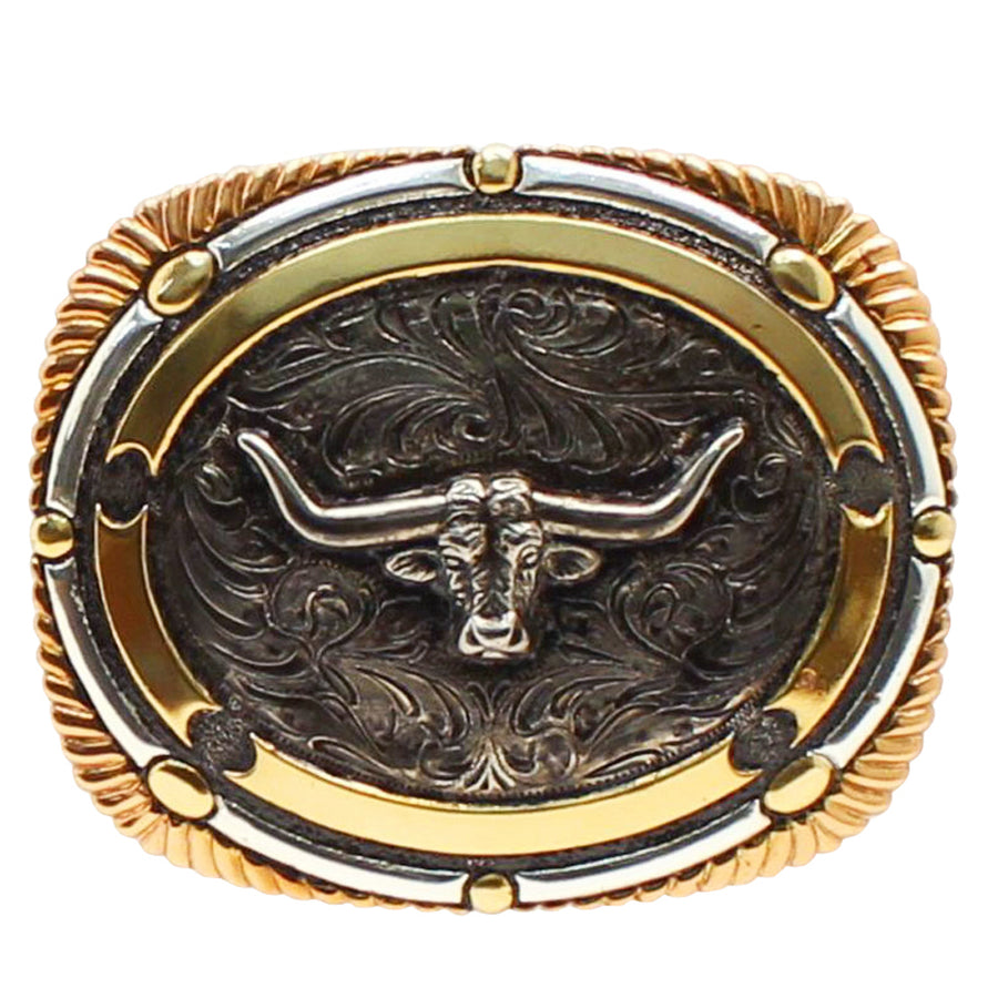 4 x 3 1/2 in M&F Western Crumrine Longhorn Rectangle Buckle - Uhorse