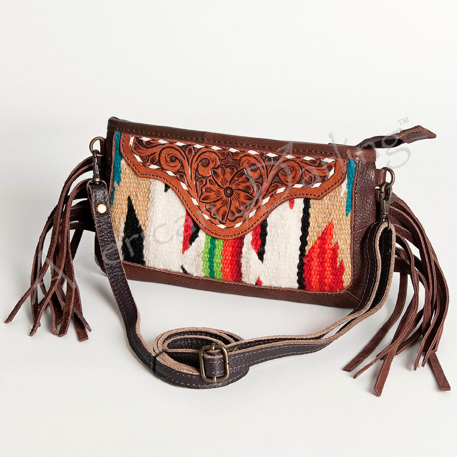 American Darling Hand Tooled Leather Saddle Blanket Small Cross body Bag - Uhorse