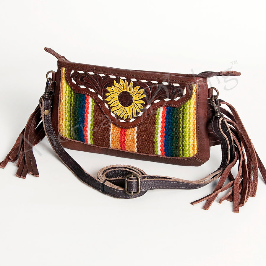 American Darling Hand Tooled Leather Saddle Blanket Small Cross body Bag - Uhorse