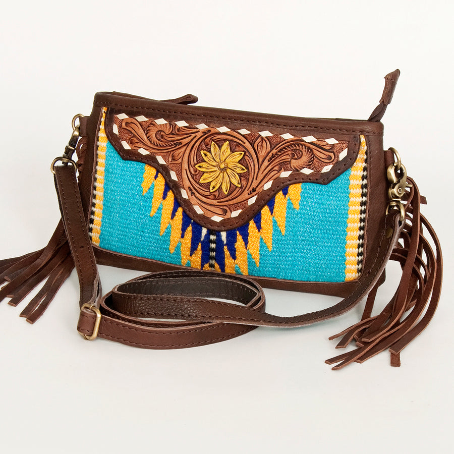 American Darling Hand Tooled Leather Saddle Blanket Small Cross body Bag - Uhorse