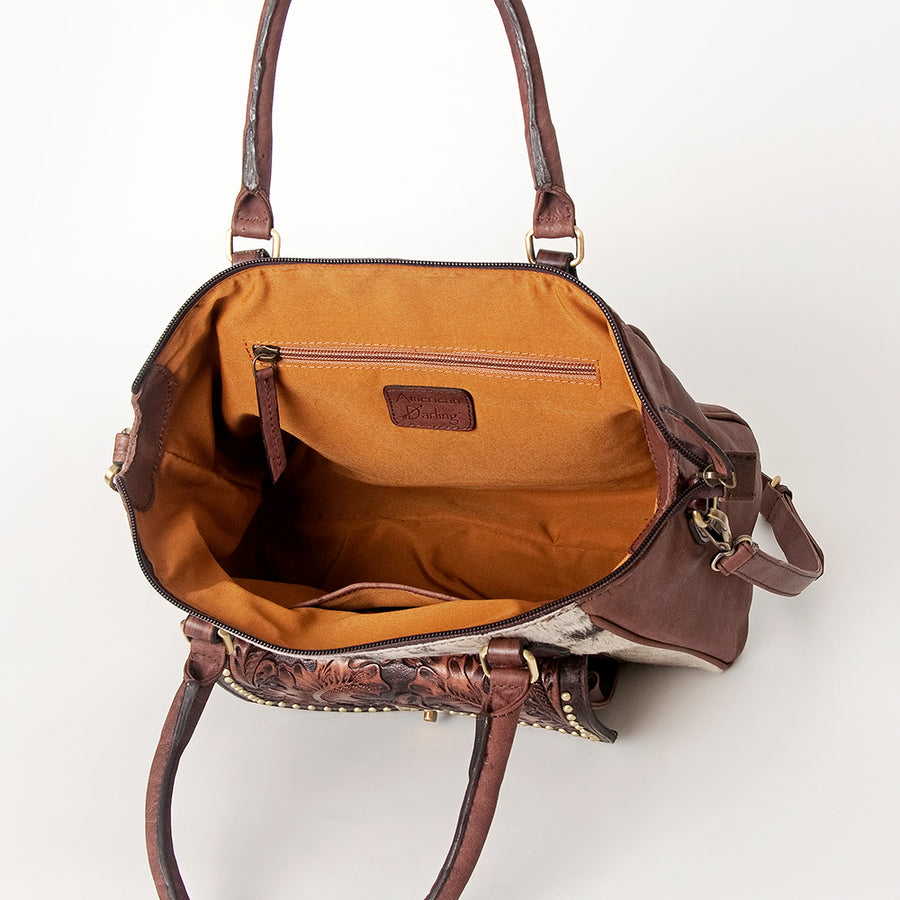 American Darling Tote Hand Tooled Hair on Genuine Leather Western Women Bag Handbag Purse | Travel Bags College Casual