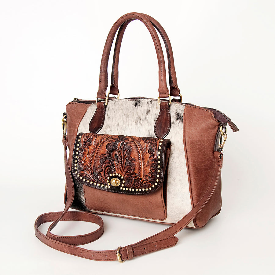 American Darling Tote Hand Tooled Hair on Genuine Leather W. Women Bag by Hilason – Cowboy and equestrian accessories