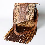 Tooled leather and cowhair crossbody bag with fringe - Uhorse