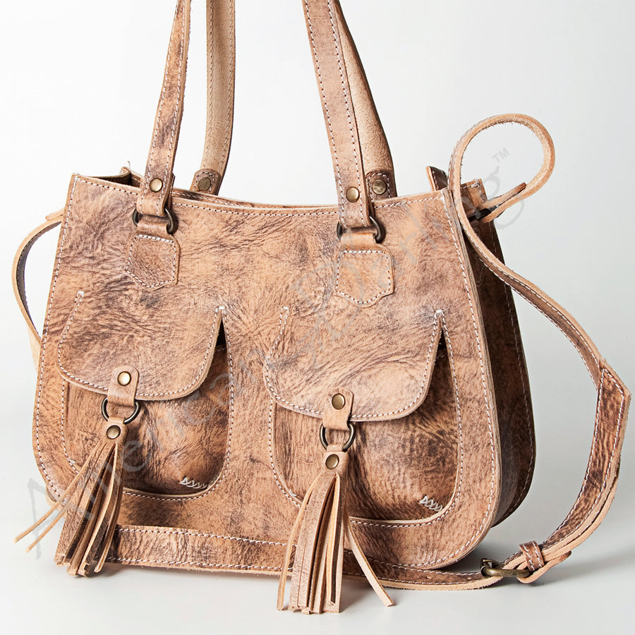 American Darling Western Leather Tote Bag Handcrafted Tassel Purse - Uhorse