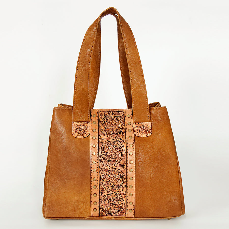American Darling Handcrafted Floral Tooled Genuine Leather Tote Bag Eco-Friendly Vegetable Tanned Western Purse YKK Zipper