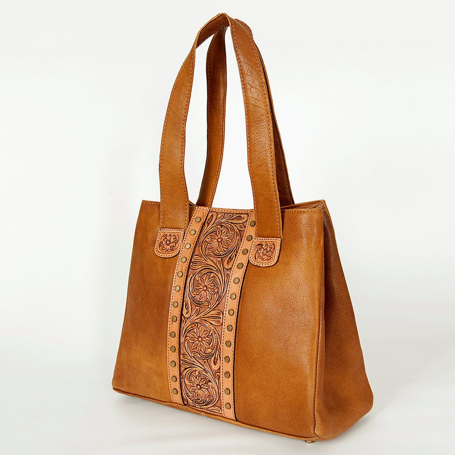 American Darling Handcrafted Tooled Floral Genuine Leather Tote Bag - Uhorse