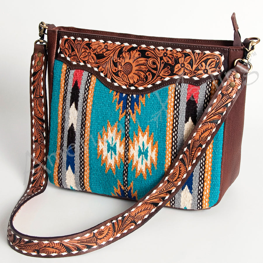 American Darling Hand Tooled Saddle Blanket Genuine Leather Messenger Bag - Uhorse