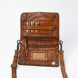 Spaghetti Western Swc193Tan Organiser Vintage Handmade Drum Dyed Genuine European Cowhide Leather Women Bag Western Handbag Purse