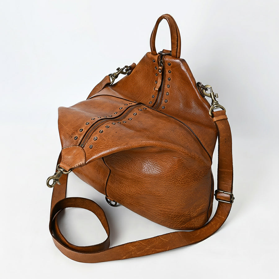 Spaghetti Western Swc194Tan Cross Body I Vintage Handmade Drum Dyed Genuine European Cowhide Leather Women Bag Western Handbag Purse