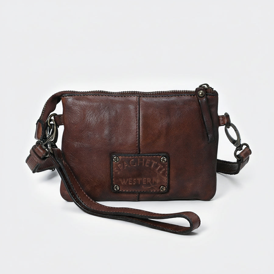Spaghetti Western Swc196Brn Wallet Vintage Handmade Drum Dyed Genuine European Cowhide Leather Women Bag Western Handbag Purse