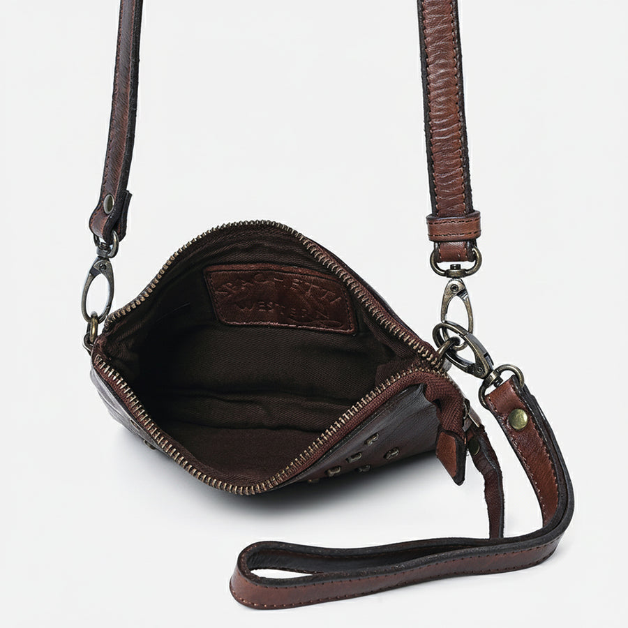 Spaghetti Western Swc196Brn Wallet Vintage Handmade Drum Dyed Genuine European Cowhide Leather Women Bag Western Handbag Purse
