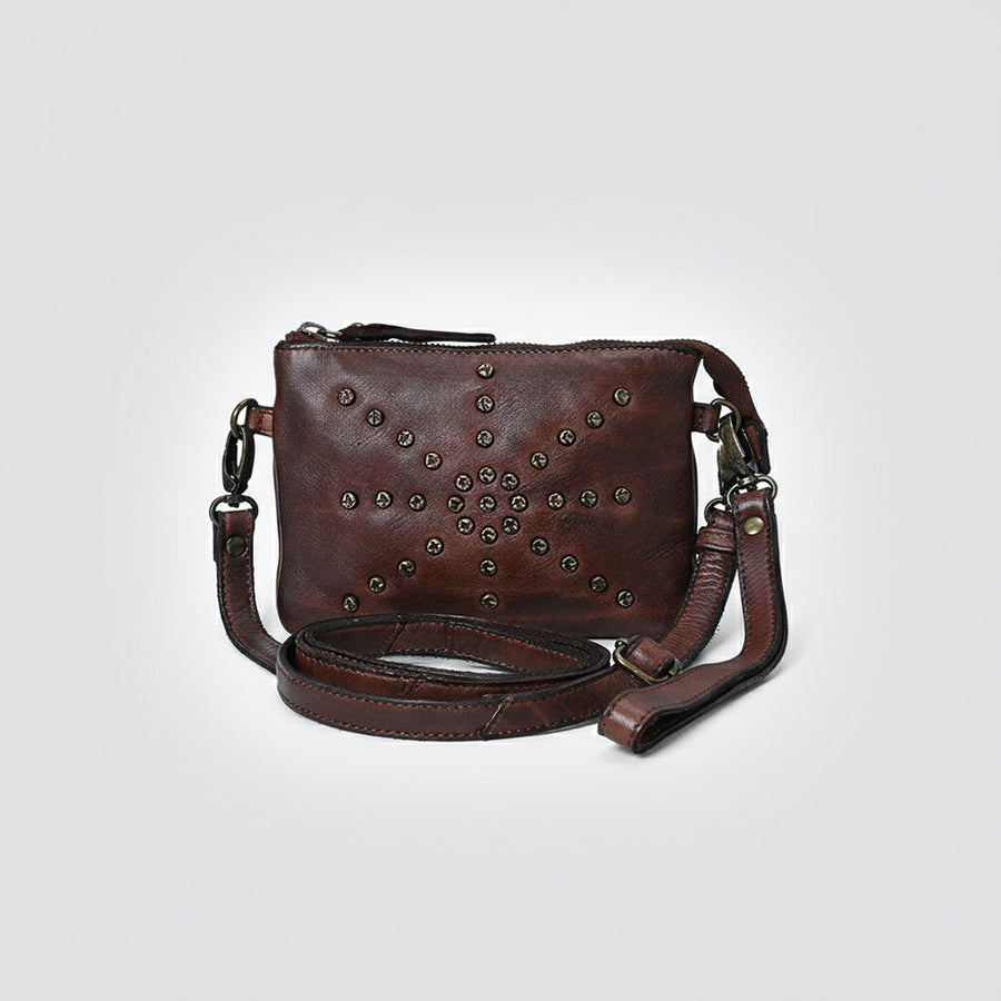 Spaghetti Western Swc196Brn Wallet Vintage Handmade Drum Dyed Genuine European Cowhide Leather Women Bag Western Handbag Purse