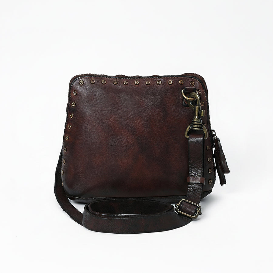 Spaghetti Western Swc199Brn Coin Purse Vintage Handmade Drum Dyed Genuine European Cowhide Leather Women Bag Western Handbag Purse
