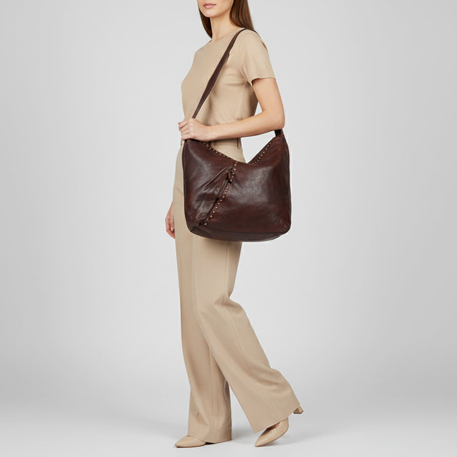 Spaghetti Western Swc176Brn Hobo Vintage Handmade Drum Dyed Genuine European Cowhide Leather Women Bag Western Handbag Purse