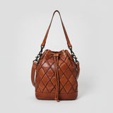 Spaghetti Western Swc177Cg Bucket Vintage Handmade Drum Dyed Genuine European Cowhide Leather Women Bag Western Handbag Purse