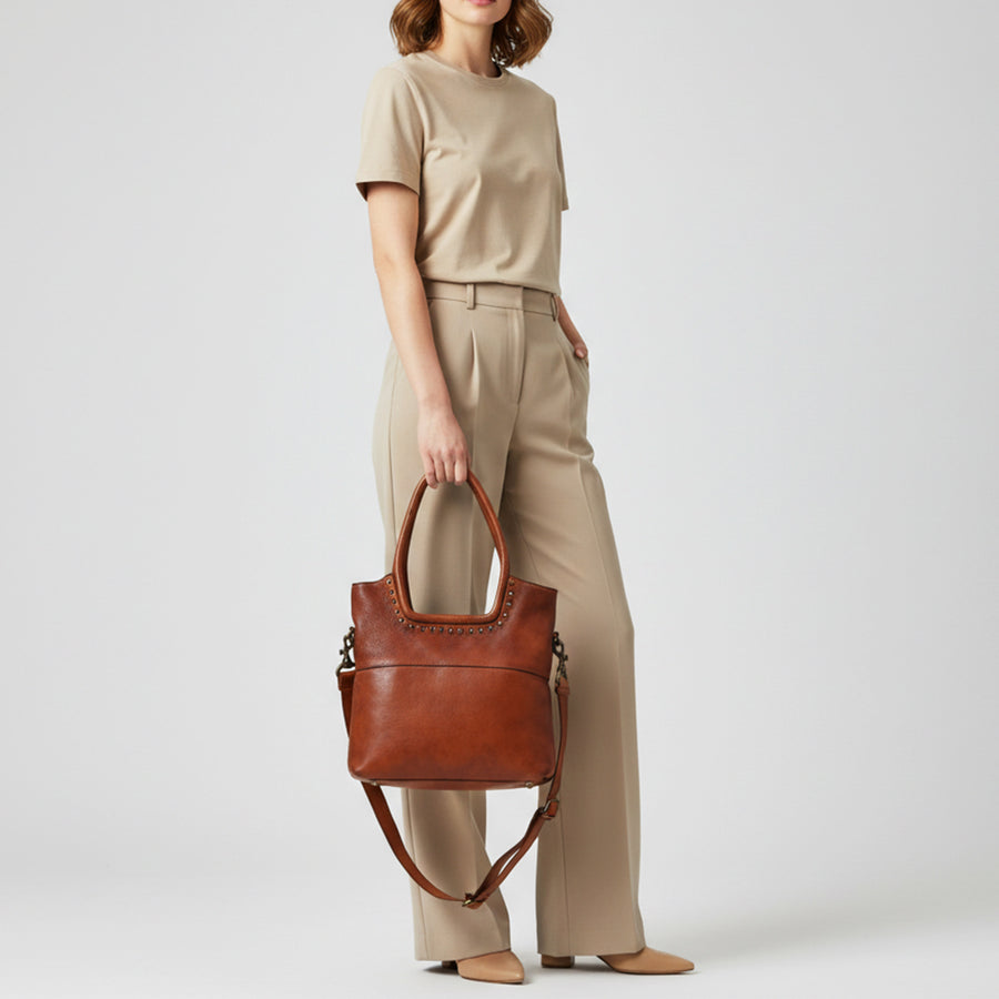 Spaghetti Western Swc178Cg Tote Vintage Handmade Drum Dyed Genuine European Cowhide Leather Women Bag Western Handbag Purse