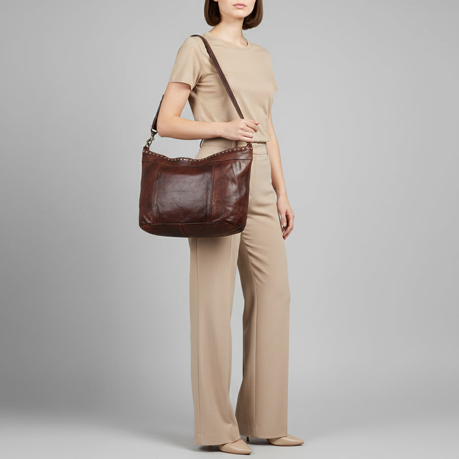 Spaghetti Western Swc183Brn Hobo Vintage Handmade Drum Dyed Genuine European Cowhide Leather Women Bag Western Handbag Purse