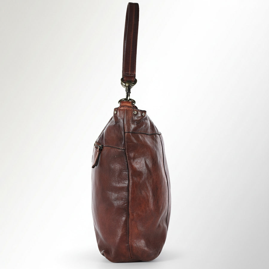 Spaghetti Western Swc183Brn Hobo Vintage Handmade Drum Dyed Genuine European Cowhide Leather Women Bag Western Handbag Purse