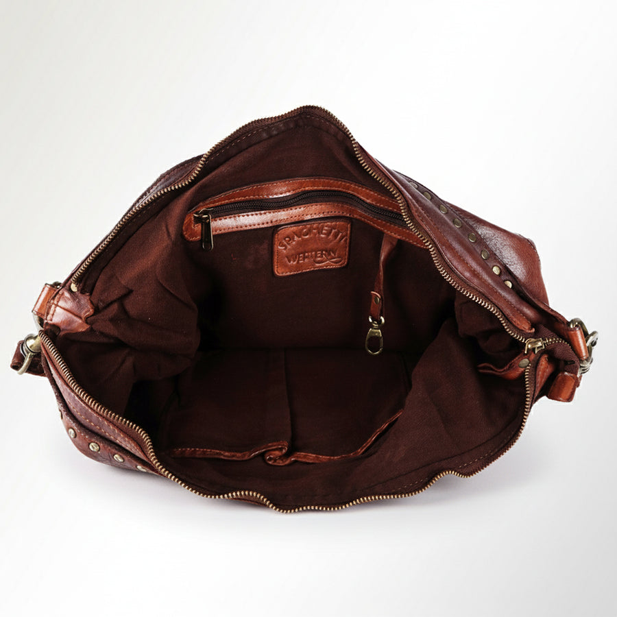 Spaghetti Western Swc183Brn Hobo Vintage Handmade Drum Dyed Genuine European Cowhide Leather Women Bag Western Handbag Purse