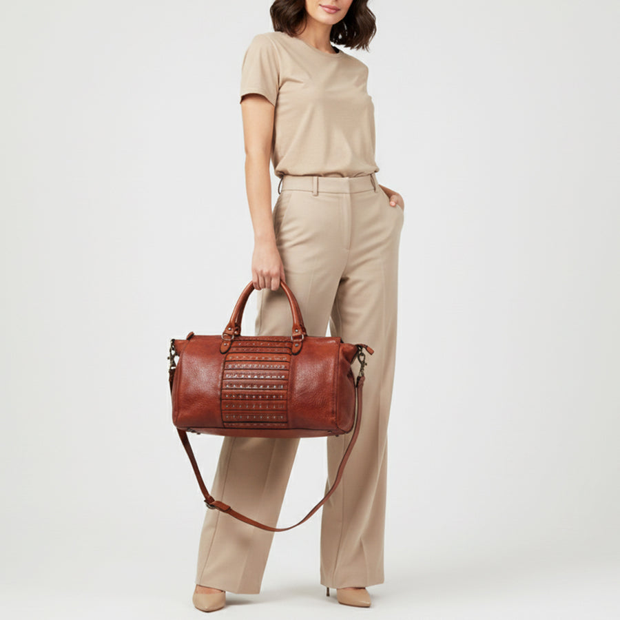 Spaghetti Western Swc185Cg Tote Vintage Handmade Drum Dyed Genuine European Cowhide Leather Women Bag Western Handbag Purse