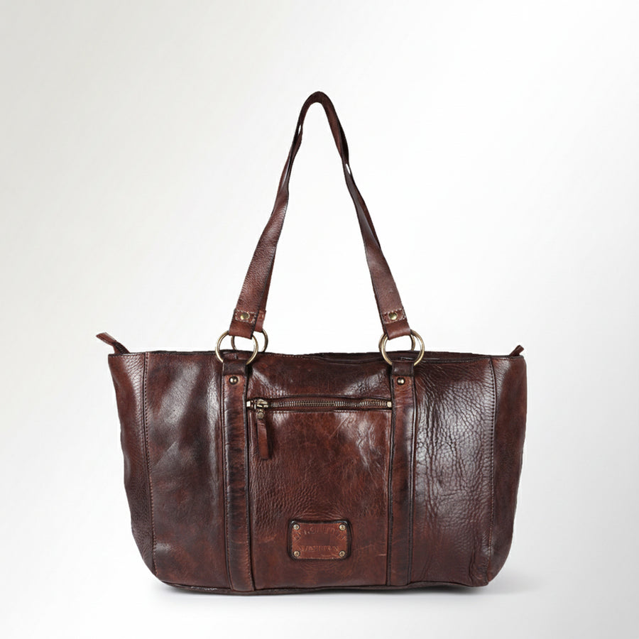 Spaghetti Western Swc186Brn Tote Vintage Handmade Drum Dyed Genuine European Cowhide Leather Women Bag Western Handbag Purse
