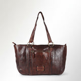 Spaghetti Western Swc186Brn Tote Vintage Handmade Drum Dyed Genuine European Cowhide Leather Women Bag Western Handbag Purse