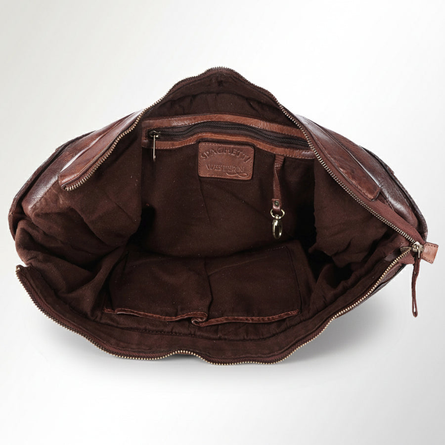 Spaghetti Western Swc186Brn Tote Vintage Handmade Drum Dyed Genuine European Cowhide Leather Women Bag Western Handbag Purse