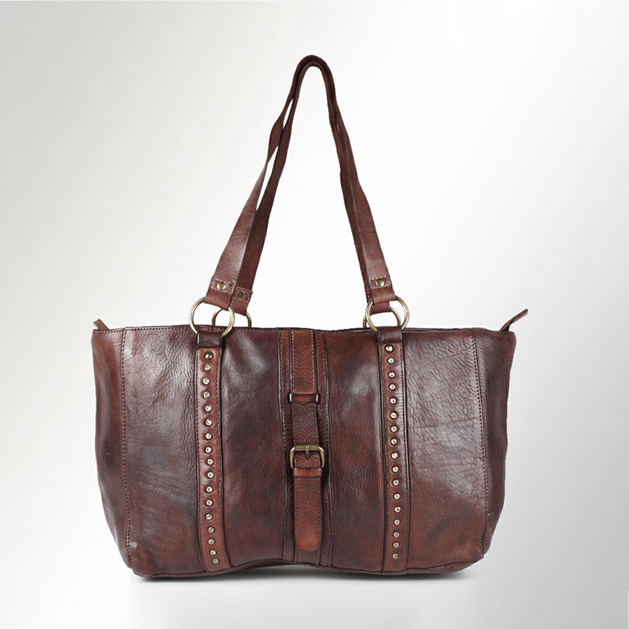 Spaghetti Western Swc186Brn Tote Vintage Handmade Drum Dyed Genuine European Cowhide Leather Women Bag Western Handbag Purse