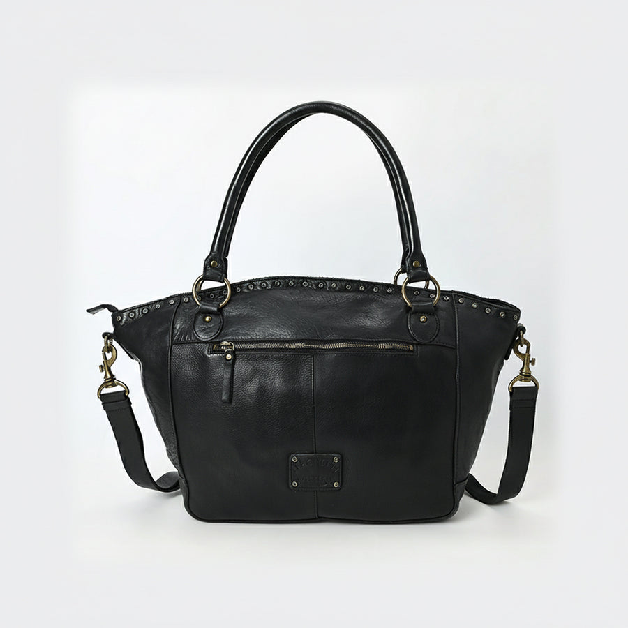 Spaghetti Western Swc188Blk Tote Vintage Handmade Drum Dyed Genuine European Cowhide Leather Women Bag Western Handbag Purse