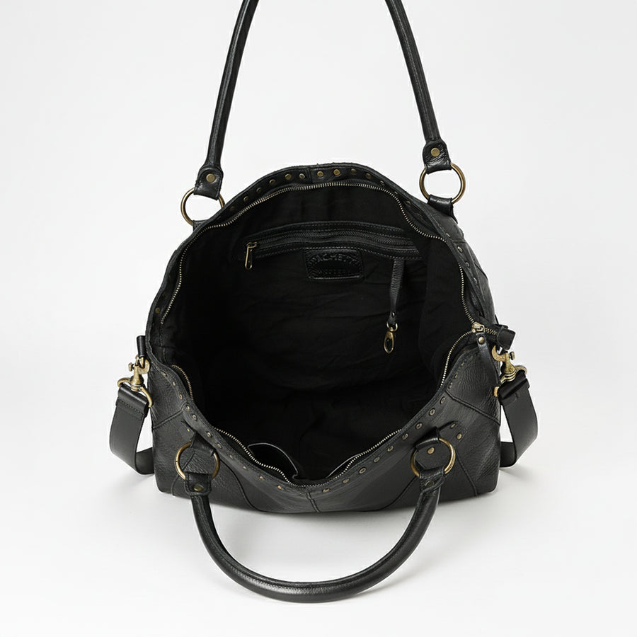 Spaghetti Western Swc188Blk Tote Vintage Handmade Drum Dyed Genuine European Cowhide Leather Women Bag Western Handbag Purse