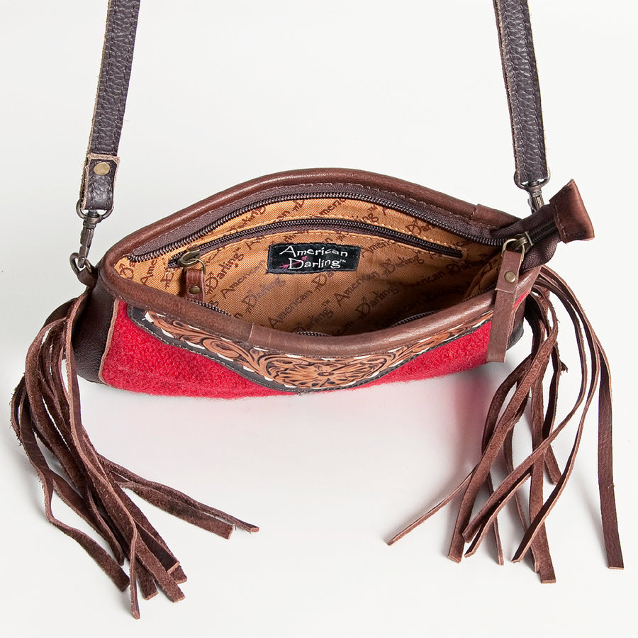 American Darling Hand Tooled Floral Fringed Saddle Blanket Messenger Bag Eco-Friendly Genuine Leather Crossbody YKK Zipper