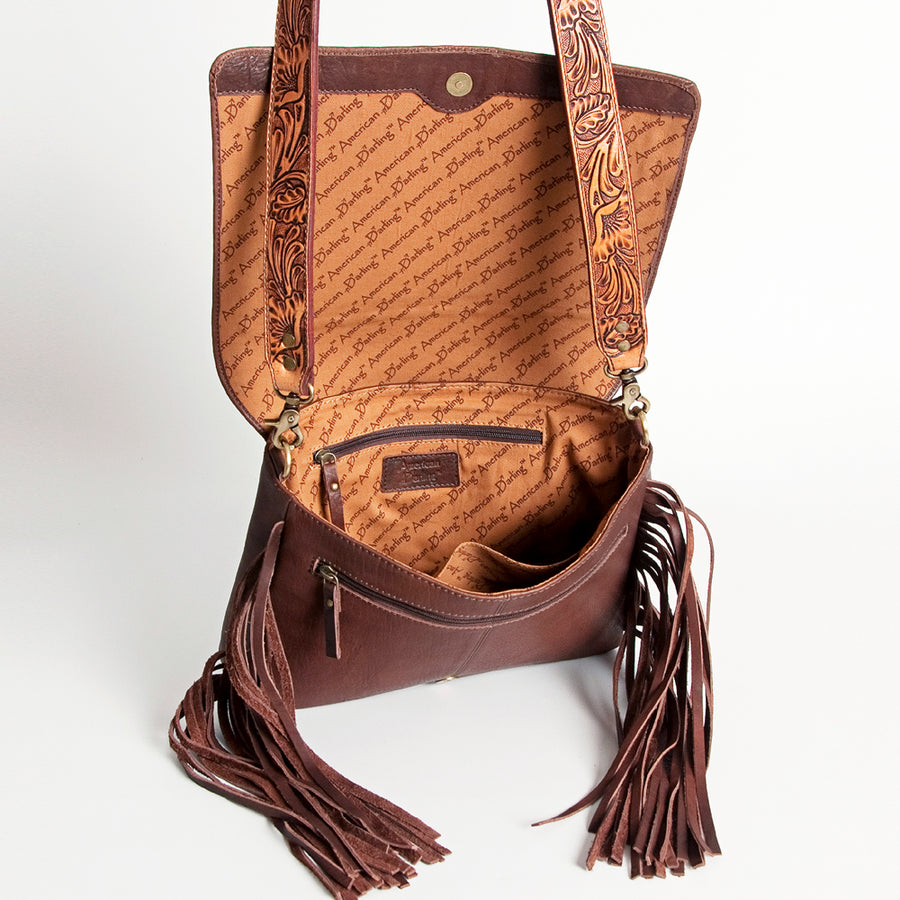 American Darling Hand Tooled Fringed Genuine Leather Small Cross body Bag Eco-Friendly Vegetable Tanned Full Grain Leather YKK Zipper