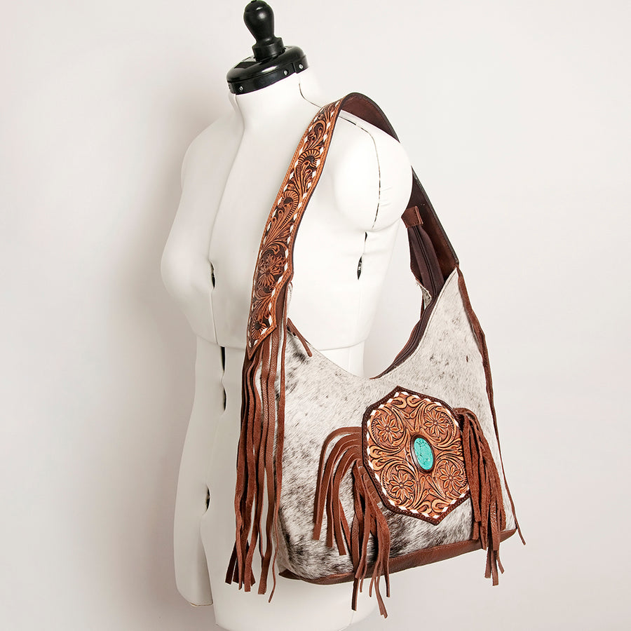 American Darling Western Hobo Bag - Hand Tooled Floral Leather & Fringes