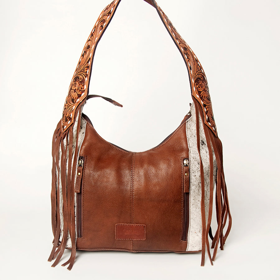 American Darling Western Hobo Bag - Hand Tooled Floral Leather & Fringes