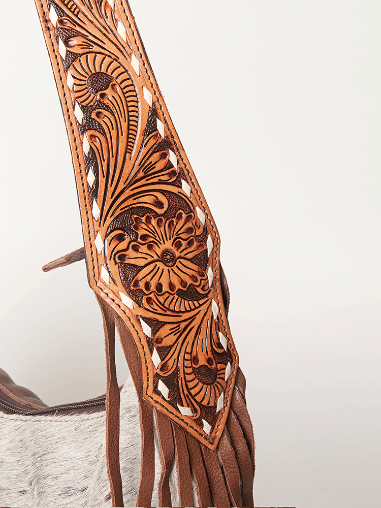 American Darling Western Hobo Bag - Hand Tooled Floral Leather & Fringes