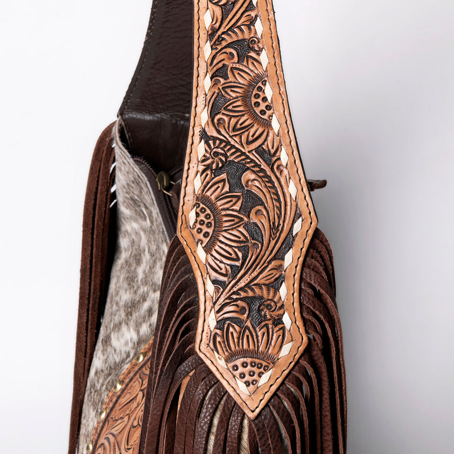 American Darling Western Hobo Bag - Hand Tooled Floral Leather & Fringes