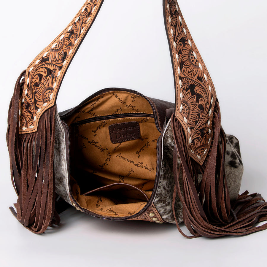 American Darling Western Hobo Bag - Hand Tooled Floral Leather & Fringes
