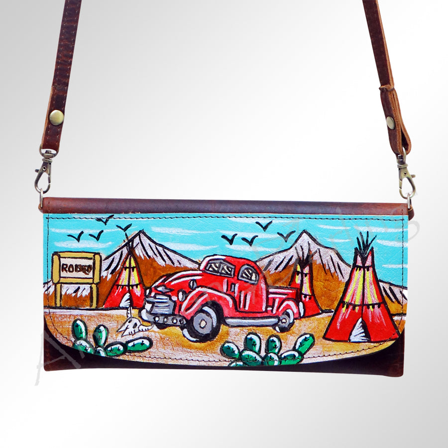American Darling Small Cross body Bag Genuine Vegetable Tanned Leather Wallet Purse Western Handbag 4in x 1in x 8in