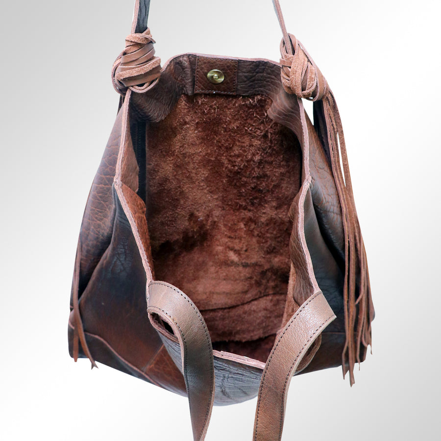 American Darling Tote Bag - Genuine Vegetable-Tanned Leather Western Purse with Fringes and YKK Zipper - 17x17in