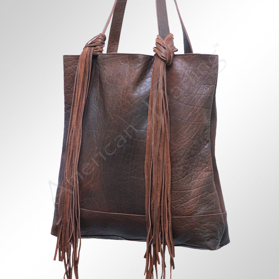 American Darling Western Leather Tote Bag with Long Handcrafted Fringes - Uhorse
