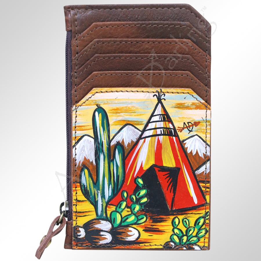 Leather wallet with Native American teepee design - Uhorse
