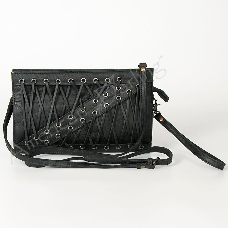 American Darling Wallet Bag Genuine Vegetable Tanned Leather Western Purse with Lace-Up Detail and YKK Zipper
