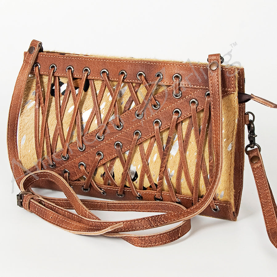 American Darling Wallet Bag Genuine Vegetable Tanned Leather Western Purse with Lace-Up Detail and YKK Zipper