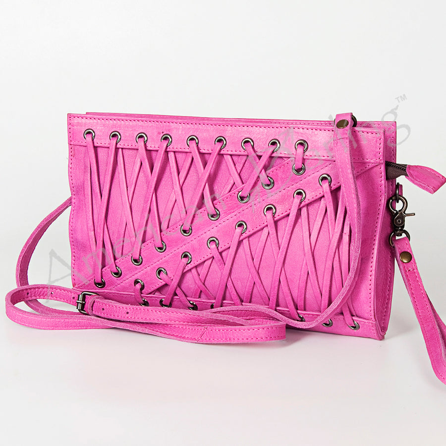 American Darling Wallet Bag Genuine Vegetable Tanned Leather Western Purse with Lace-Up Detail and YKK Zipper