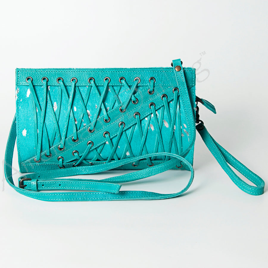 American Darling Wallet Bag Genuine Vegetable Tanned Leather Western Purse with Lace-Up Detail and YKK Zipper