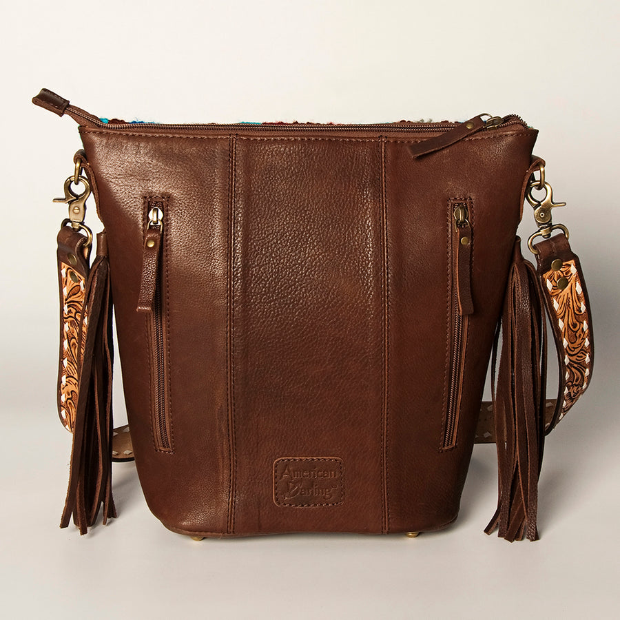 American Darling Fringed Saddle Blanket Large Cross body Bag Eco-Friendly Genuine Leather Floral Tooled YKK Zipper