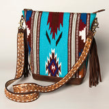 Pink wool shoulder bag with geometric pattern and leather trim - Uhorse