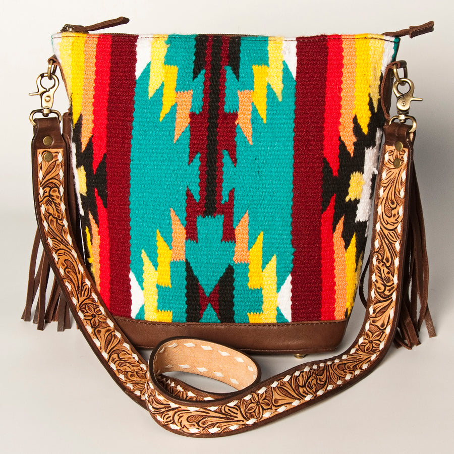 American Darling Fringed Saddle Blanket Large Cross body Bag Eco-Friendly Genuine Leather Floral Tooled YKK Zipper