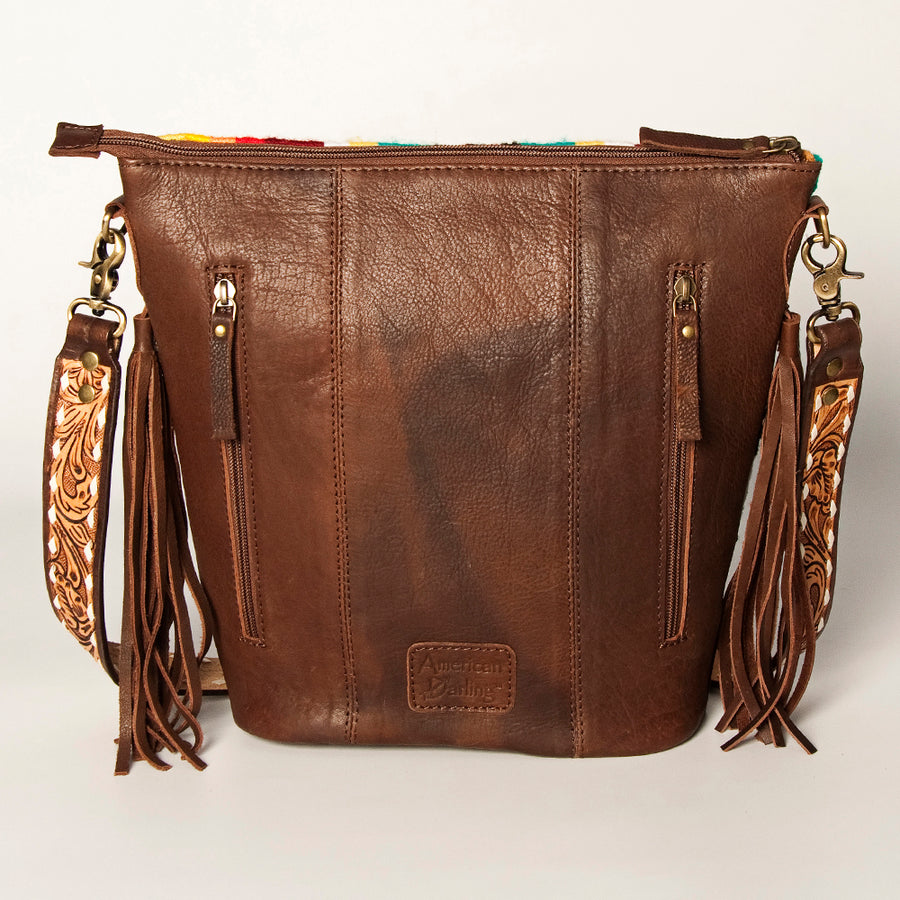 American Darling Fringed Saddle Blanket Large Cross body Bag Eco-Friendly Genuine Leather Floral Tooled YKK Zipper