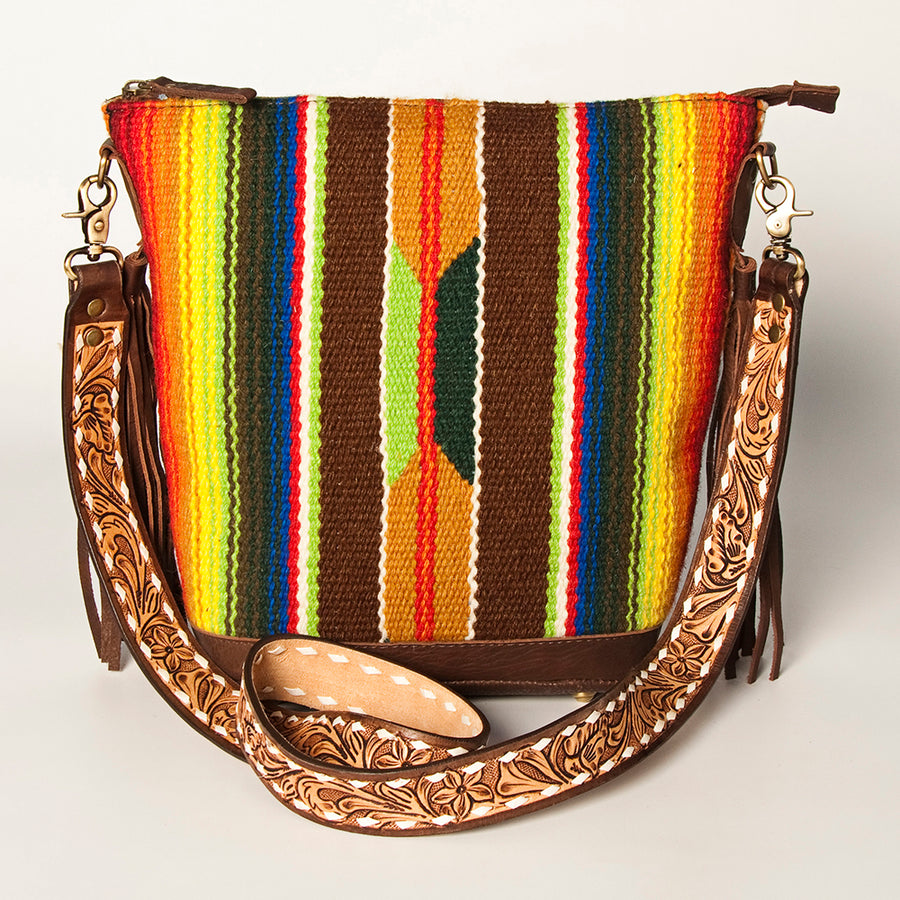 American Darling Fringed Saddle Blanket Large Cross body Bag Eco-Friendly Genuine Leather Floral Tooled YKK Zipper